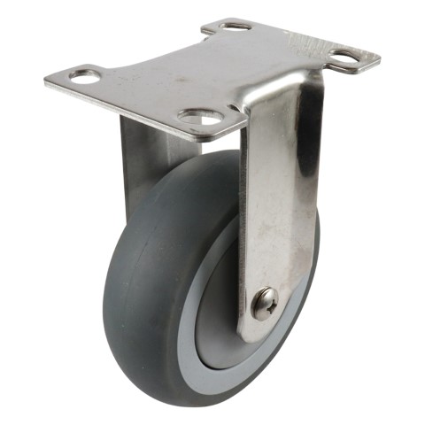 EASYROLL GREY RUBBER FIXED PLATE CASTOR S/S 100MM 